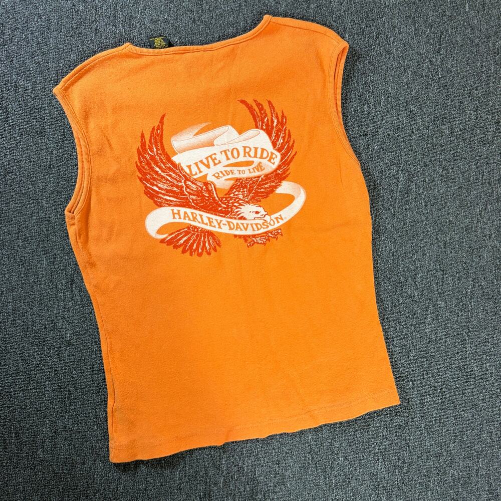 Vintage Y2k Harley Davidson Live to Ride Biker Orange Cotton Tank Top Women's M